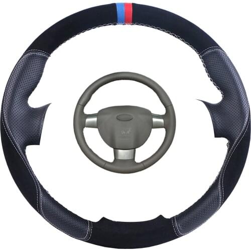 Suede Leather Car Steering Wheel Cover For Ford Focus 2 2005-2011 (3-Spoke)Focus 3 2012-2014 KUGA Escape /Steering Wrap braid