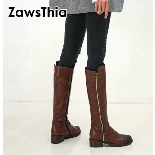 ZawsThia 2020 winter fashion new warm plush zipper loose women casual shoes comfortable motorcycle boots woman knee-high boots