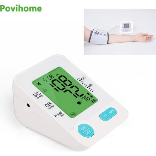 Povihome Arm Blood Pressure Monitor Digital Sphygmomanometer Blood Meter Machine Tensiometer Heart Rate Beat Monitor LCD Display