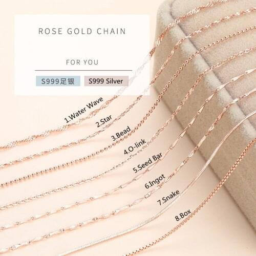 Lo Paulina 2021 New Real S999 Silver Gold Chain Necklace 16"/18" 18K/Rose Gold/Platinum Choker For Woman Jewel