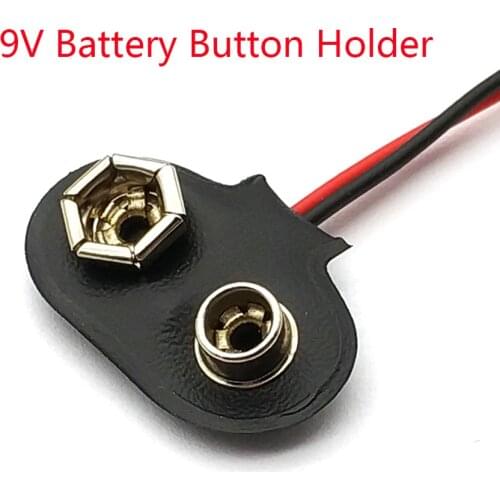 10 Pcs 9V Battery Button Holder Connection 9V Battery Clips Connector Buckle 15cm Black Red Cable