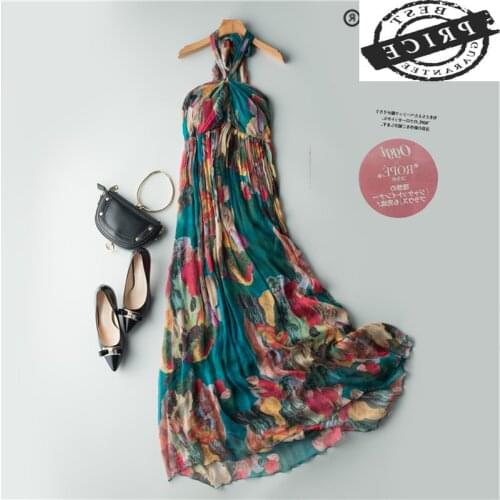 100% Real Silk Summer Dress Women Clothes 2021 Vintage Dresses for Woman Sexy Boho Floral Maxi Beach Party Vestidos Robe