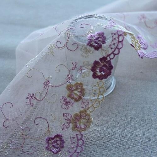 2yards/lot 17cm wide Embroidered Tulle Lace trim mesh lace trim ~Purple + yellow ~lovely