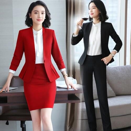 2020 Formal Elegant Office Work Wear Uniform OL Ladies Trousers Skirt Suits 2 Pieces With Tops Blazers zer 2 Pieces Sets clothes