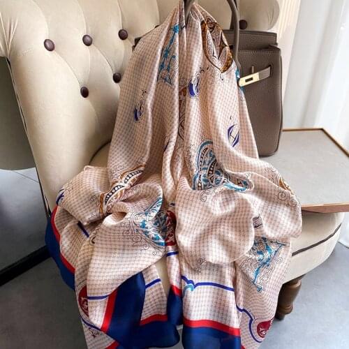 Fashion 2021 Women Silk Scarf Floral Print Summer Pashmina Scarves Luxury Female Beach Shawls and Wraps Lady Foulard Hijab