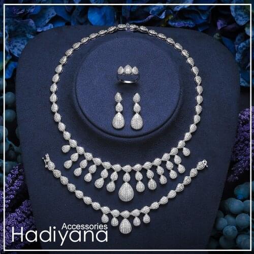 Jewelry Sets HADIYANA Luxury Atmosphere Cubic Zircon Fashion Jewelry Waterdrop Elegant Wedding 4pc Sets TZ8157 Conjunto de joyas