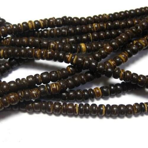 5 Strands of 16" Natural Dark Coconut Rondelle Beads 5mm