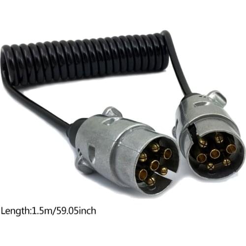 7 Pin Metal Trailer Plugs w/curly extension Cable Lead 1.5M Male To Male 12V Trailer Lighting Board Caravan