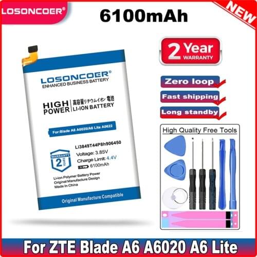 LOSONCOER 6100mAh Li3849T44P8h906450 Battery For ZTE Blade A6 A6020/ A6 Lite A0622 Nubia N3 NX608J NX617J Voyage 5 Voyage5 Plus