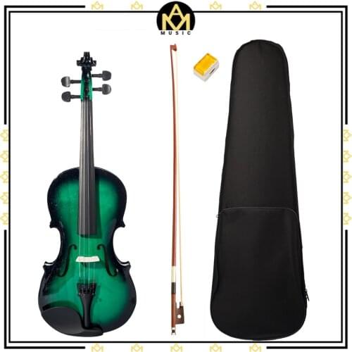 Acoustic Violin 4/4 Violin Full Size Fiddle +Case Bow Rosin Green & Black For Students Beginners Violin Accessories SET