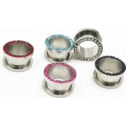 Free Shippment Lot 50pcs Body Jewelry -Shine Gems Stainless Steel Ear Tunnels Plugs Ear Expander Earlets