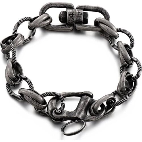 15mm 26cm Heavy 64g Mens Bracelet Circle Link Oval Rolo Chain Stainless Steel Jewelry Silver / Black For Christmas Gifts