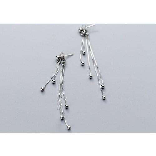 Authentic Real 100% 925 Sterling Silver fine Jewelry chain &lucky round bead Tassel Earrings LONG gtle2461