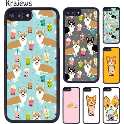 Krajews Corgi and Bubble Tea Phone Case Cover For iPhone 5 SE 6s 7 8 plus X XR XS 11 12 pro max Samsung Galaxy S8 S9 S10 plus