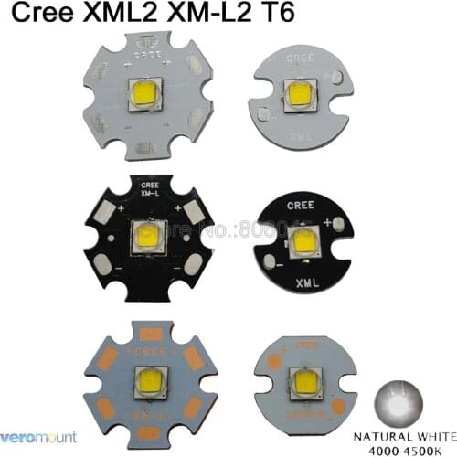 Cree XLamp XM-L2 XML2 T6 10W Neutral White 4500K High Power LED Light Emitter Bead for flashlight 16mm or 20mm Black / White PCB