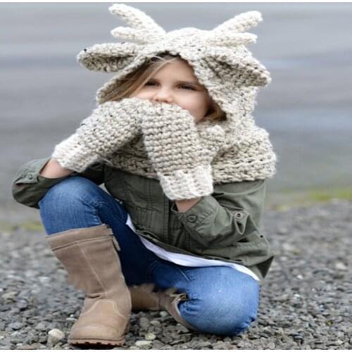 Hand-knitted Childrens Hat Antler Wool Hat Warm For Winter Cute Animal Cap