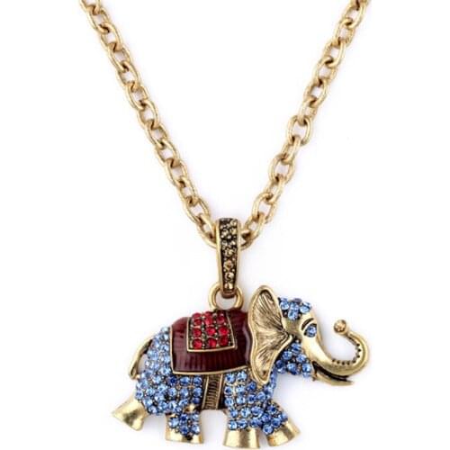 European and American style animal elephant inlaid green red semi-precious stone pendant long necklace chain sweater chain