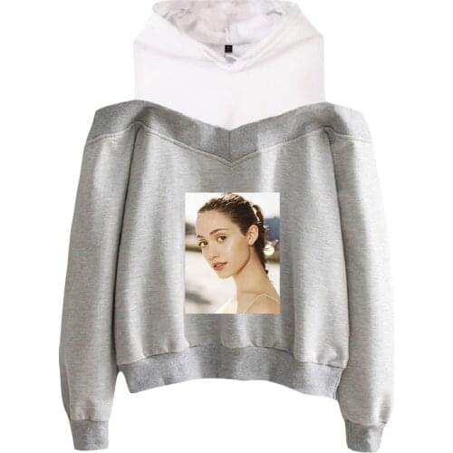 Em、Emmy Grey Emmy Rossum Girls off-the-shoulder Hoodies Autumn Casual Sweatshirts Women Printing Halter Tops Hoodies Sweatshirt