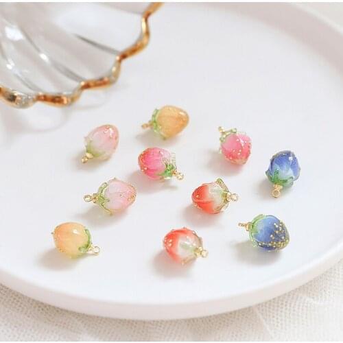 Resin Epoxy Belt Hanging Strawberry Fruit Charms Diy Handmade Jewelry Earrings Material Accessory Pendants 12pcs 15*10mm