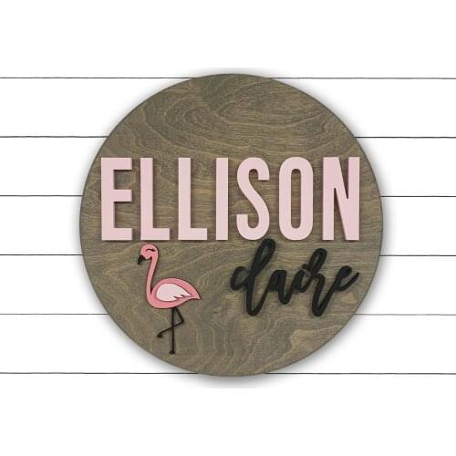 Custom Name Sign,Round Sign,Baby Name Sign,Flamingo Nursery,Wood Sign,Flamingo Wall Art,Baby Shower Gift,Name Sign For Girl
