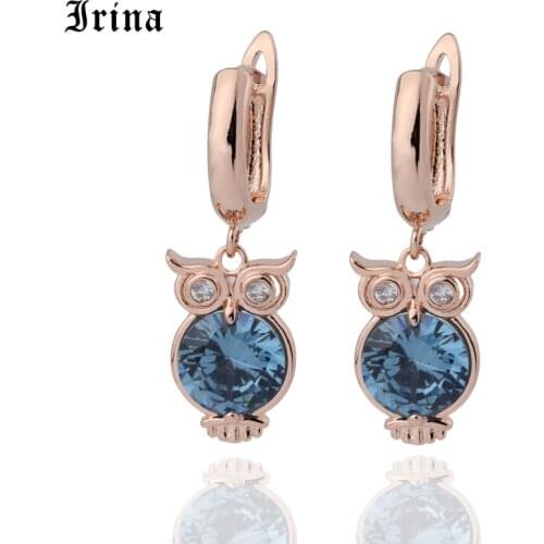 Irina Classic fashion owl animal jewelry cute earrings pendant retro animal earrings multicolor embedded Rhinestone earrings