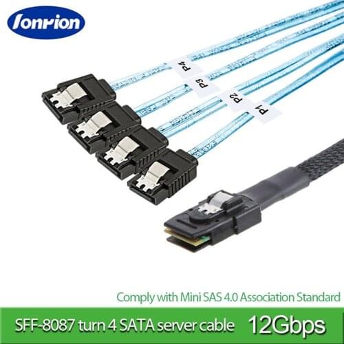 Sas Sata Cable Mini-SAS SFF-8087 To 4 SATA 3.0 Cable Mini SAS 4i SFF8087 36P To 4 SATA 7P Cable 12Gbps 0.5/1m Hard Drive Data