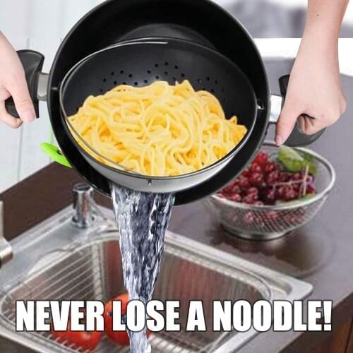 Cooking Pot with Built-In Strainer Water Filter Non-stick Pot Drain Basket Multifunctional Stainless Steel Cooking Pot Dropship