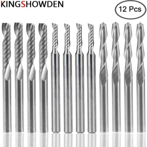12pc Milling Cutter Combination 3 Spec, Single Edge, Ball-head Double Edge Engraving Router Bit for Wood Carbide Tool Endmill