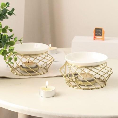 Creative Gold Iron Art Aromatherapy Essential Oil Candle Lamp Incense Burner Fragrance Scent Home Office Decoration Crafts