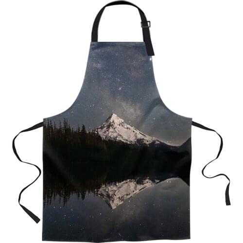 Snow Mountain Starry Sky Printed Kitchen Cooking Baking Aprons Canvas Sleeveless For Women Man Kids Home Delantal Cocina