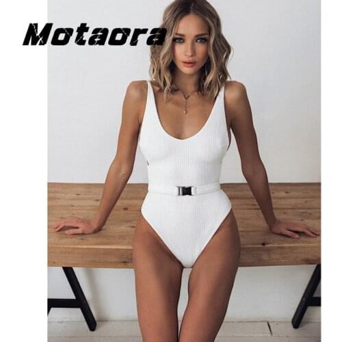 Sexy One Piece Swimsuit Female Push Up Swimwear Women Belt Backless Bather Bathing Suit High Waist Monokini Summer Beach Bikini