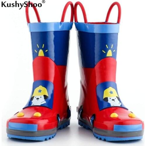 KushyShoo Rain Boots Kids Childrens Rubber Boots 3D Fire truck Printed Toddler Boy Rainboots Kalosze Dla Dzieci
