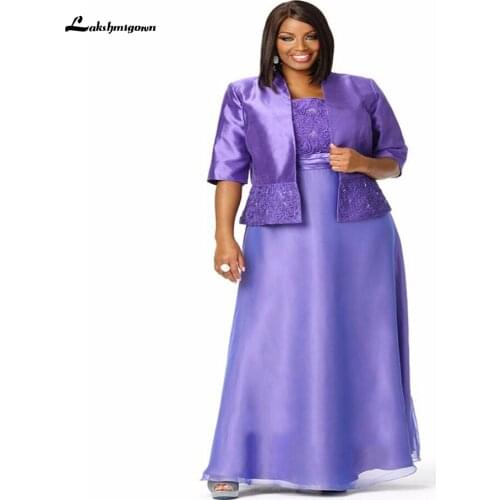 Lakshmigown Lilac Mother of The Bride Dresses Plus Size Chiffon Lace Long Dinner Party Dress With Jacket 2020 Vestidos de Fiesta