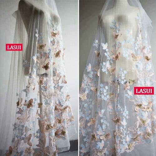 LASUI1y/1lot 6color Exquisite 3d Unilateral butterfly embroidery fabric Colored gold thread Beautiful 4 color diy dress X0282