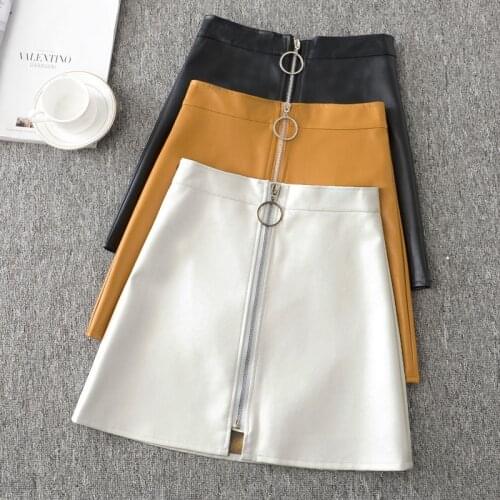 Fashionable Office Lady New Style High Waist Leather Skirt Package Buttocks A-line Zipper Design Stretch Miniskirt Three Colours
