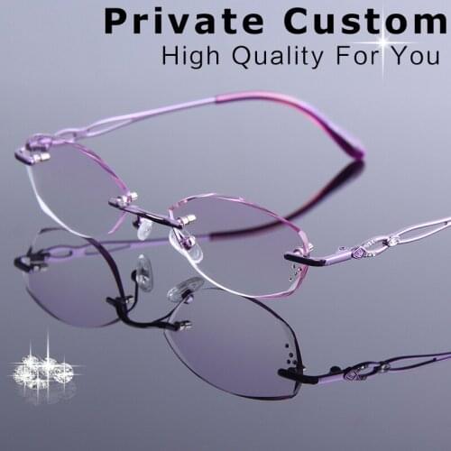 Fashion Lady Rimless Alloy Reading Glasses High Clear Anti-fatigue Lens Female Prescription Spectacles For Progressive Glasses