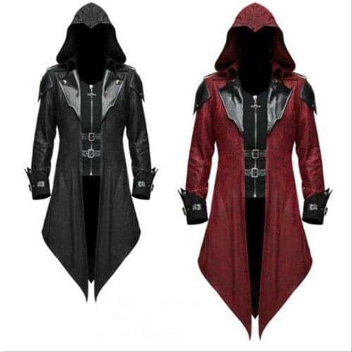 Mens Gothic Matrix Trench Coat Steampunk Gothic Leather Jackets Cape Halloween
