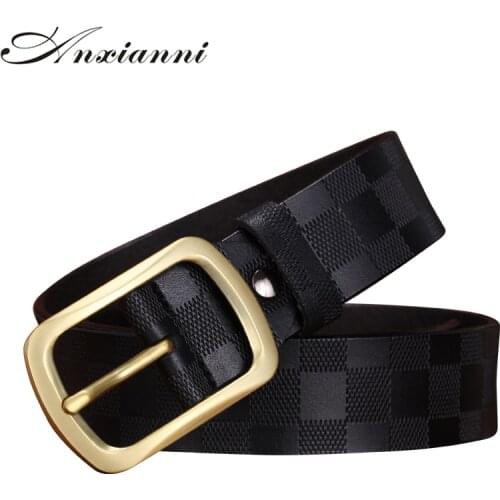Anxianni Mens Genuine Leather Belt Cowskin Belt Mens Belt Pin Buckle Lattice Embossing Starp Designer Luxury High quality Belts