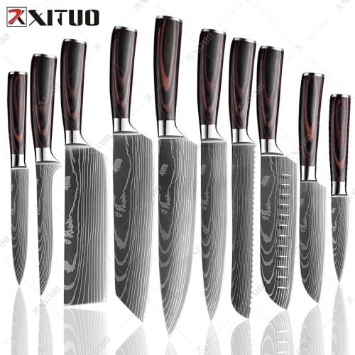 XITUO Kitchen Chef Knives Set 8 inch Japanese 7CR17 440C High Carbon Stainless Steel Damascus Laser Pattern Slicing Santoku Tool