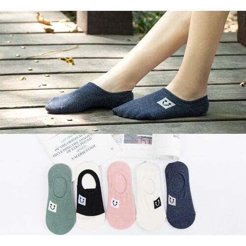 Smile face Invisible Short Woman Sweat summer comfortable cotton girl boat socks ankle low female hosiery 1pair=2pcs ws166