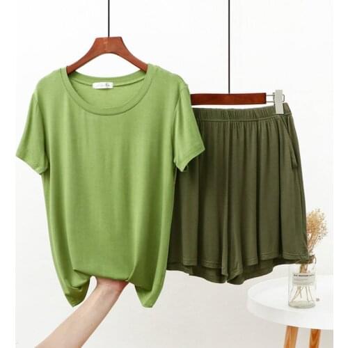 Fresh Modal Students Sleepwear Pajamas Set Big Size Lounge Wear Home Clothes T-Shirt + Shorts Two Piece Suit Pijamas Women