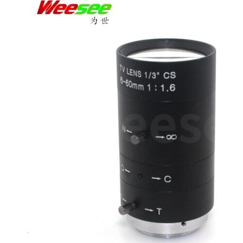 WS 6-60mm CCTV lens CS mount F1.6 manual zoom iris focus varifocal industrial lens 1/3'' image size for security cameras