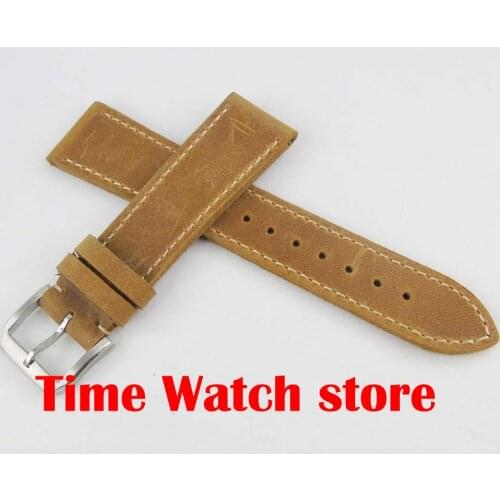 Parnis high Quality 22mm width brown leather strap watch band Fit mens watch