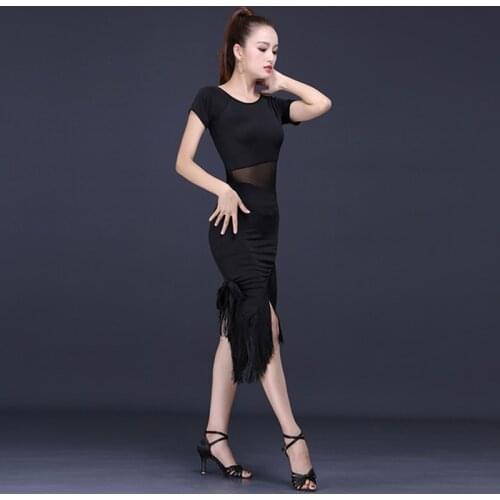 Latin Dance Dress Women Black Stage Costumes Tassel Latin Dance Skirt Women Ballroom Showing Compete Wears Latino Dance Dress