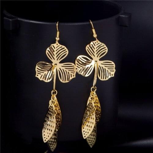 SHUANGR New Gold/Silver Color Big Statement Long Drop Earrings Filigree Dipped Simulated Natural Real Leaf Earrings For Women