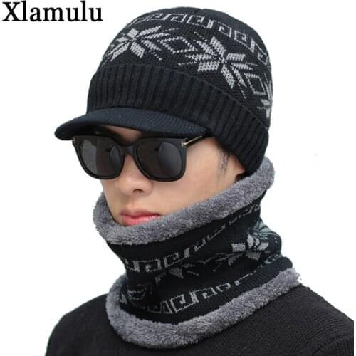 New Men Warm Winter Hat With Brim Stylish Add Fur Lined Soft Women Beanie Hat Thick Winter Hats For Men Knitted Hat