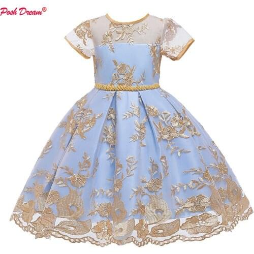 POSH DREAM Kids Dress for Girls Wedding Tulle Lace Girl Dress Elegant Princess Party Pageant Formal Gown For Teen Children Dress