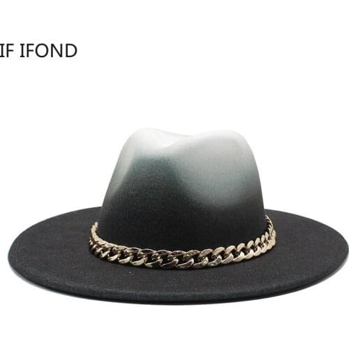 2021 Winter Autumn Fedoras Top Hat With Thick Gold Chain Band Belt Jazz Caps European American Formal Dress Felted Hats