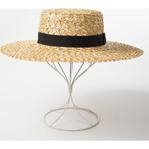 New Women Natural Wheat Straw Hat Ribbon Tie 10cm Boater Hat Derby Beach Sun Hat Cap Lady Summer Wide Brim Protect Hats Quality