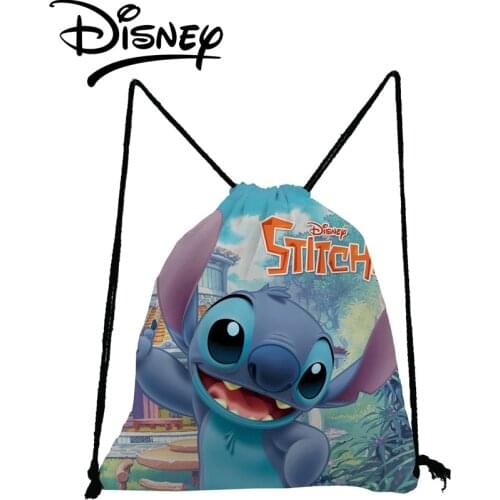 Disney Lilo Stitch Drawstring Bags Cartoon Fashion Mini Child Backpack Reusable Travel Blue Storage Bag Dropshipping Wholesale